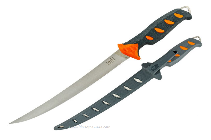 Buck 146 Hookset Fresh Water Fillet Knife, 9" Blade, Orange/Grey, 0146ORS