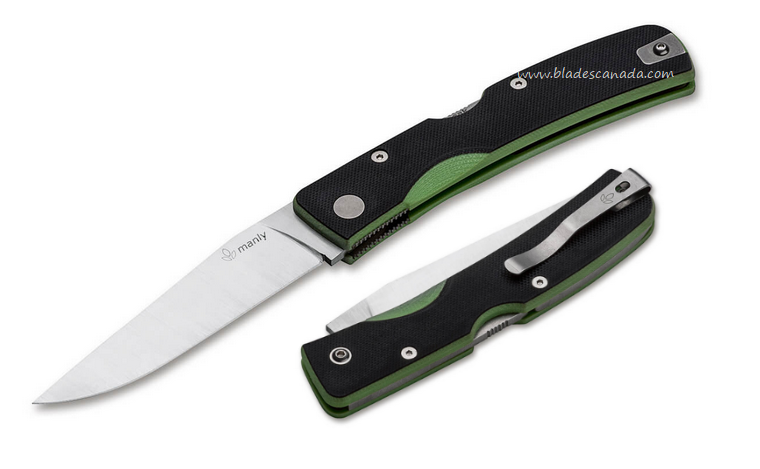 Manly Peak Folding Knife, D2, G10 Black/Green, Right/Left Hand, 01ML058