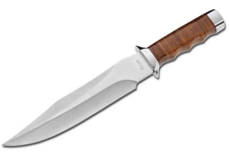 Boker Magnum Giant Bowie Fixed Blade Knife, Leather Handle, Leather Sheath, 02MB565