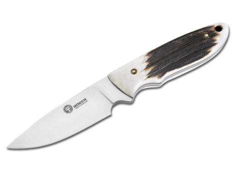 Boker Arbolito Pine Creek Fixed Blade Knife, Stag Handle, Leather Sheath, 02BA701H