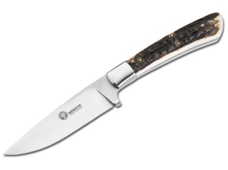 Boker Arbolito Nicker Fixed Blade Knife, Stag Handle, Leather Sheath, 02BA736H