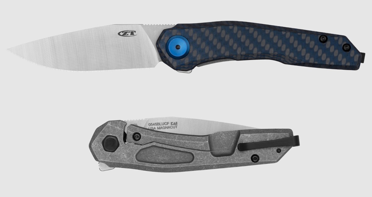 Zero Tolerabce 0545BLUCF Flipper Framelock Knife, CPM MagnaCut, Carbon Fiber/Titanium