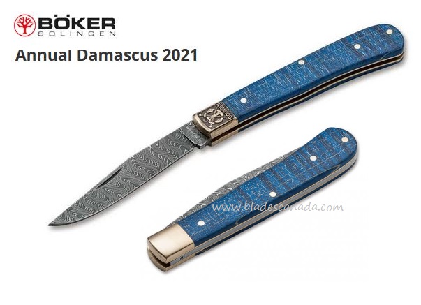 Boker Germany Annual Damascus 2021 Slipjoint Folding Knife, Quilted Maple, 1132021DAM