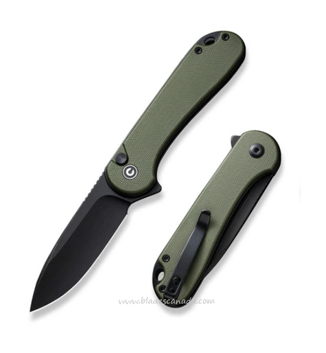 CIVIVI Button Lock Elementum II Flipper Folding Knife, Nitro-V Black SW, G10 OD Green, C18062P-3