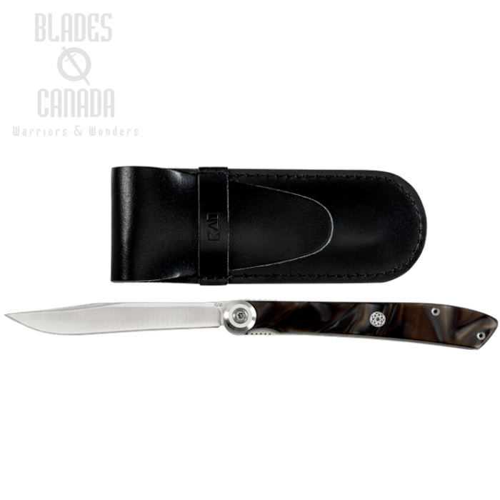 KAI Personal Steak Knife, Stainless, Marble Handle, Leather Sheath, 5715X