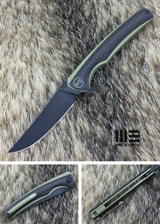 WE Knife 704CFI Flipper Folding Knife, M390, Titanium Gold/Carbon Fiber, 704CFI