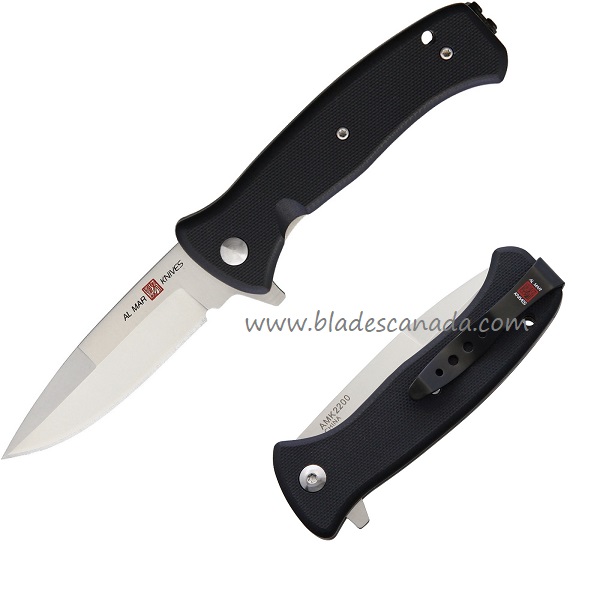 Al Mar Mini SERE 2020 Flipper Folding Knife, Assisted Opening, D2, G10 Black, AMK2200