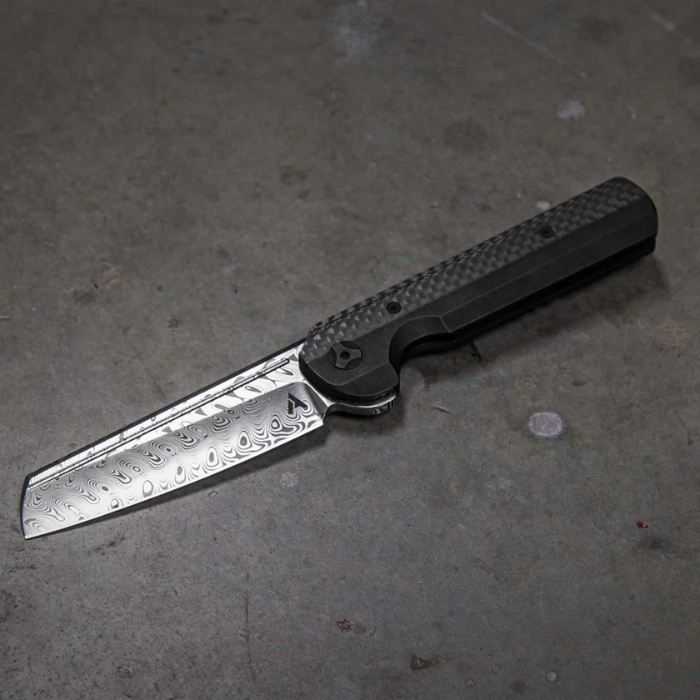 Arcform Slimfoot Framelock Folding Knife, Damasteel, Carbon Fiber/Titanium Black, ARC-0125