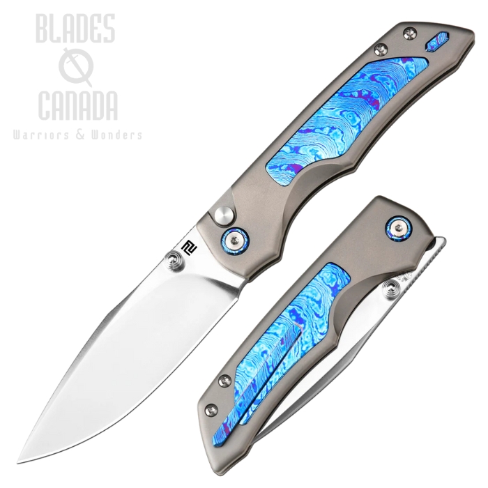 Artisan Cutlery Wizard The Mage Button Lock Folding Knife, S90V Sand Polish, Titanium/Timascus, 1870G-GYTD