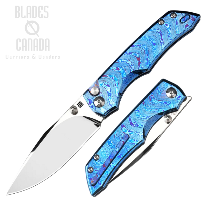 Artisan Cutlery Wizard The Enchanter Button Lock Folding Knife, S90V Mirror Polish, Timascus, 1870G-TDB