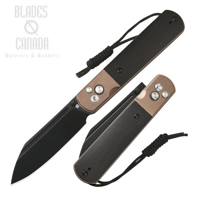 Artisan Cutlery Holm Button Lock Folding knife, AR-RPM9 Black, Steel Rose Gold/Wood, 1875P-BRG