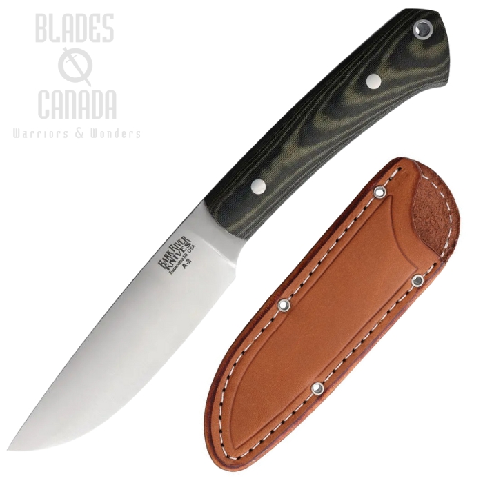 Bark River Highland Special Fixed Blade Knife, A2 Satin, Micarta Black/Green, Leather Sheath, BA114MBGL Bark River Highland Special Fixed Blade Knife, A2 Satin, Micarta Black/Green, Leather Sheath, BA114MBGL