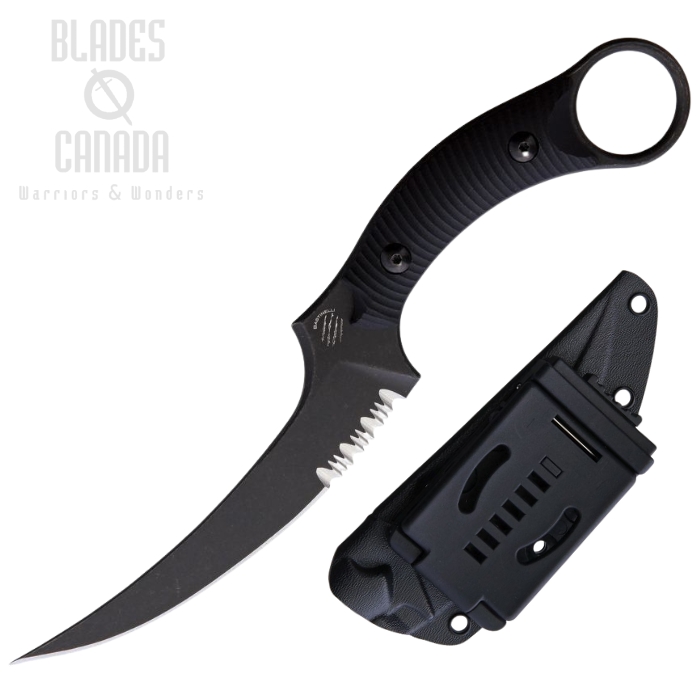 Bastinelli Mako Fixed Blade Knife, N690 Black SW Partially Serrated, G10 Black, Kydex Sheath, BAS206S