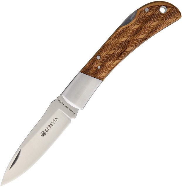 Beretta Multi-Use Folding Hunting Knife, 440 Stainless, Checkered Olive Wood, BE125IOLP - Click Image to Close
