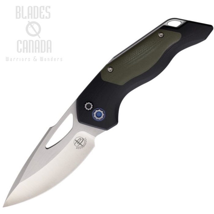 Begg Knives Galaxy Button Lock Folding Knife, Stainless Satin, G10 Black/Green, BG057