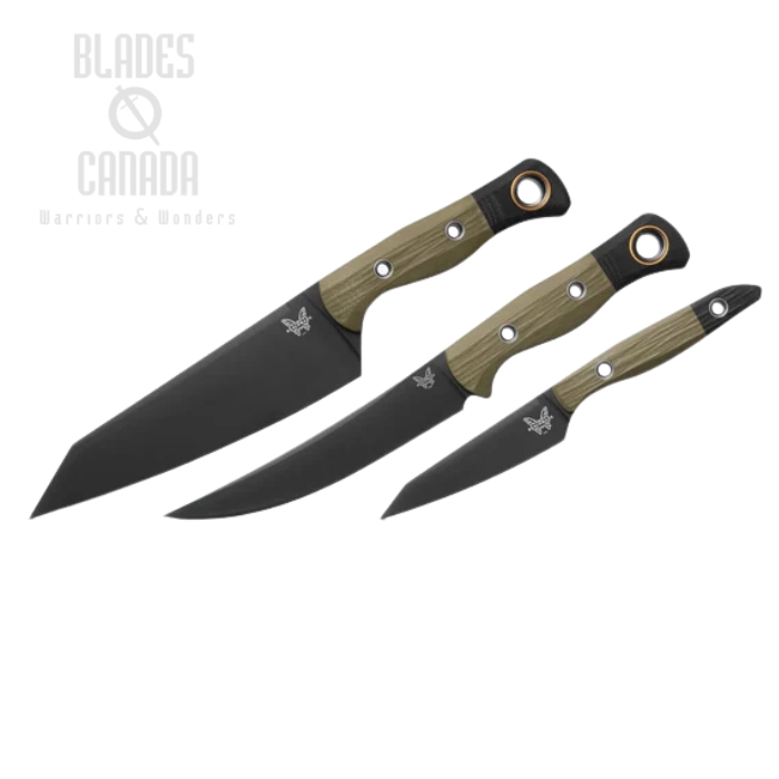 Benchmade 3 Piece Kitchen Knife Set, CPM-154 Black, G10 OD Green/Black, 4005BK-01 (image for) Benchmade 3 Piece Kitchen Knife Set, CPM-154 Black, G10 OD Green/Black, 4005BK-01