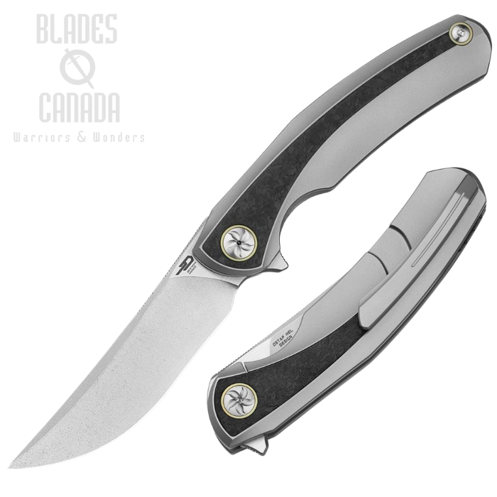 Bestech Sambac Flipper Framelock Knife, MagnaCut Satin/SW, Titanium/Marble Carbon Fiber, BT2402C