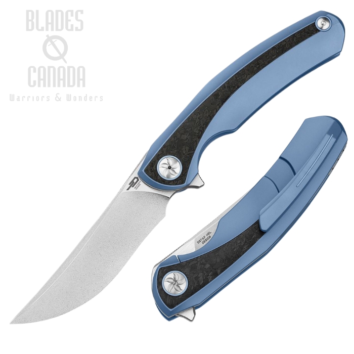 Bestech Sambac Flipper Framelock Knife, MagnaCut Satin/SW, Titanium/Marble Carbon Fiber, BT2402D