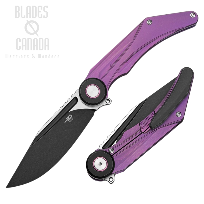 Bestech Seraph Flipper Framelock Knife, M390 Black SW/Satin, Titanium Purple, BT2403C