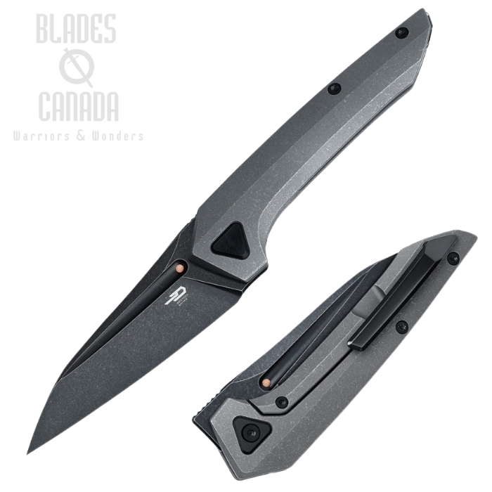 Bestech VK-NAVI Flipper Framelock Knife, MagnaCut Black SW, Titanium Dark Bead Blast, BT2404D