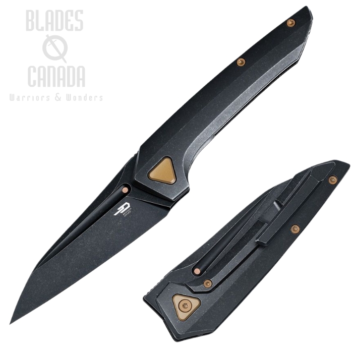 Bestech VK-NAVI Flipper Framelock Knife, MagnaCut Black SW, Titanium Black, BT2404E