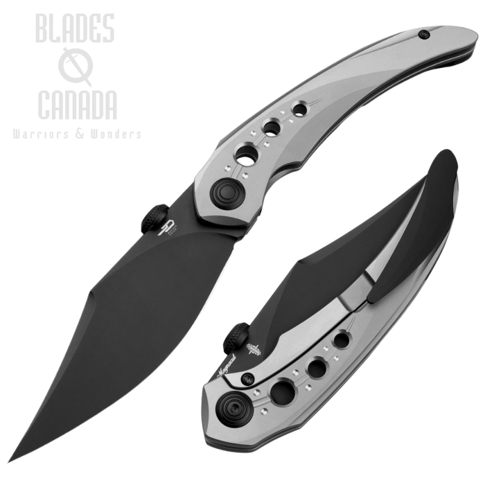 Bestech Razon Framelock Folding Knife, MagnaCut Black, Titanium White Bead Blast, BT2406C