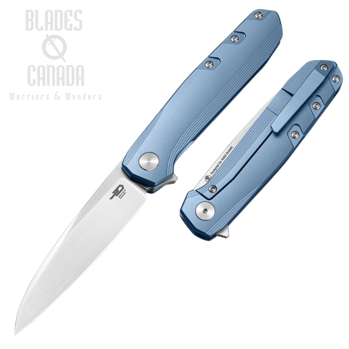 Bestech 9 Flipper Framelock Knife, M390 Satin, Titanium Blue, BT2408C