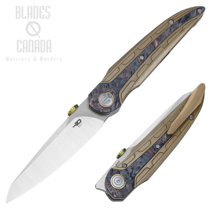 Bestech Prydwen Framelock Folding Knife, MagnaCut Satin/SW, Titanium/Dark Matter Copper Fat Carbon, BT2409B