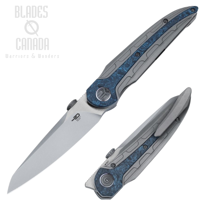 Bestech Prydwen Framelock Folding Knife, MagnaCut Bead Blast/Satin, Titanium/Blue Marble Carbon Fiber Inlay, BT2409C