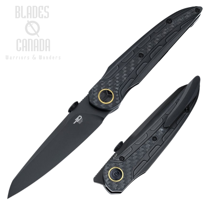 Bestech Prydwen Framelock Folding Knife, MagnaCut Black, Titanium Black/Carbon Fiber Inlay, BT2409D