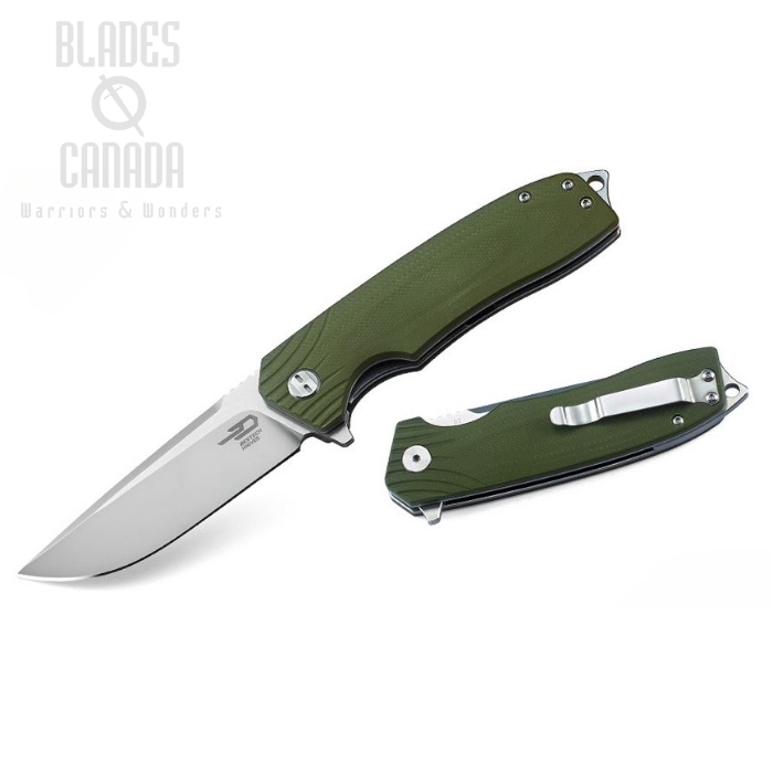 Bestech Lion Flipper Folding Knife, D2 Two-Tone, G10 Green, BG01B