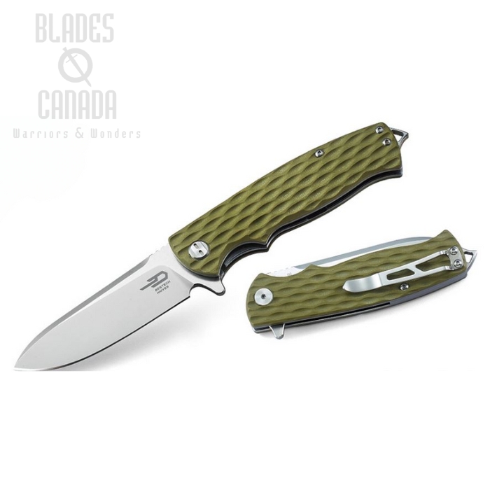 Bestech Grampus Flipper Folding Knifde, D2 Two-Tone, G10 Tan/Green, BG02C