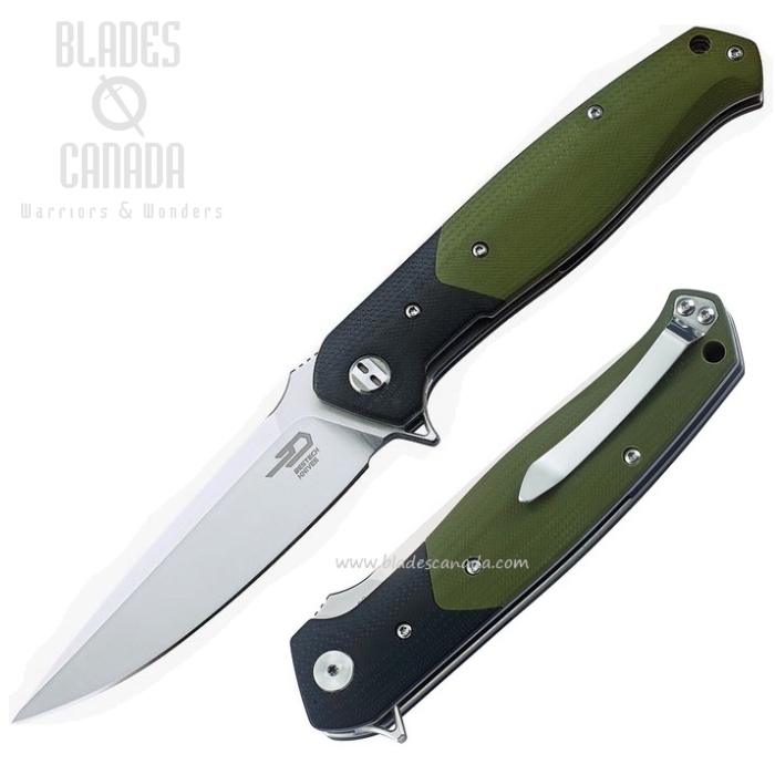 Bestech Swordfish Flipper Folding Knife, D2, G10 Green/Black, BG03A