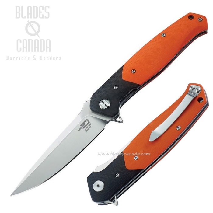 Bestech Swordfish Flipper Folding Knife, D2, G10 Black/Orange, BG03C