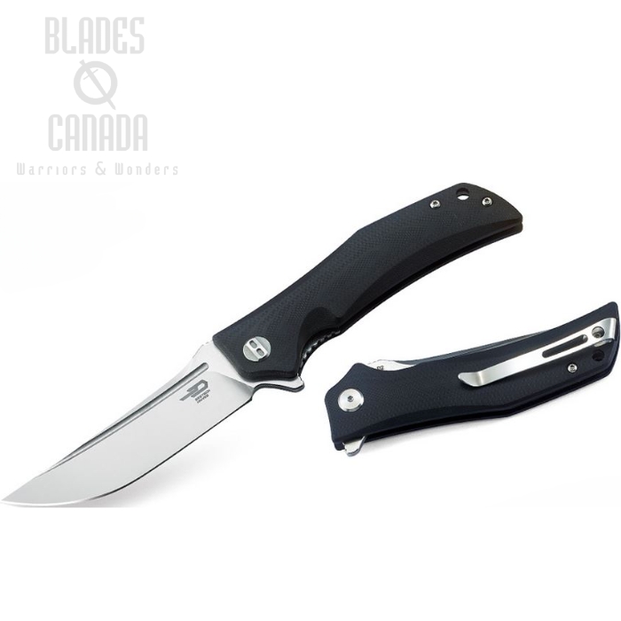 Bestech Scimitar Flipper Folding Knife, D2 Two-Tone, G10 Black, BG05A-1