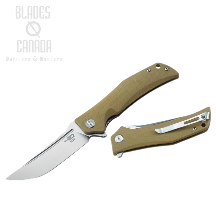 Bestech Scimitar Flipper Folding Knife, D2 Two-Tone, G10 Tan, BG05C-1