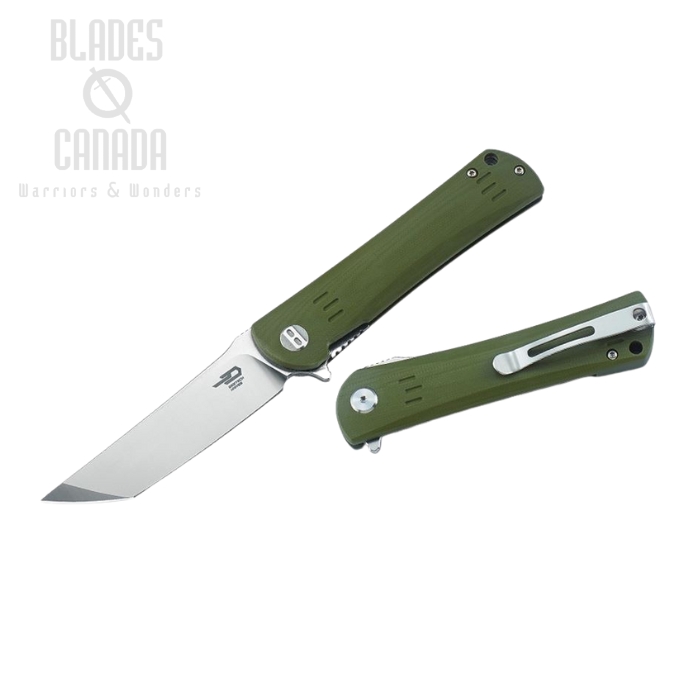 Bestech Kendo Flipper Folding Knife, D2 Tanto Two-Tone, G10 Green, BG06B-1