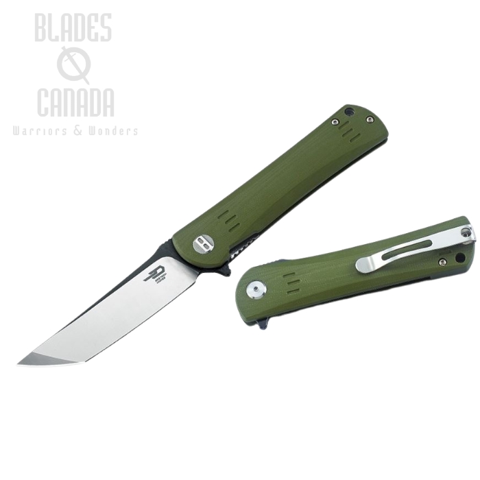 Bestech Kendo Flipper Folding Knife, D2 Tanto Two-Tone, G10 Green, BG06B-2