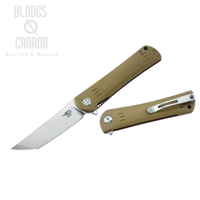 Bestech Kendo Flipper Folding Knife, D2 Tanto Two-Tone, G10 Beige, BG06C-1