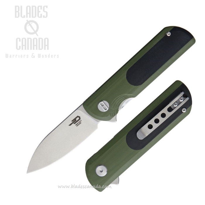 Bestech Pebble Flipper Folding Knife, VG10, G10 Black/Green, BG07A