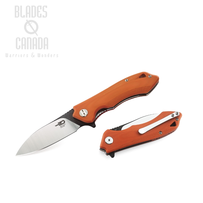 Bestech Beluga Flipper Folding Knife, D2 Two-Tone, G10 Orange, BG11E-1