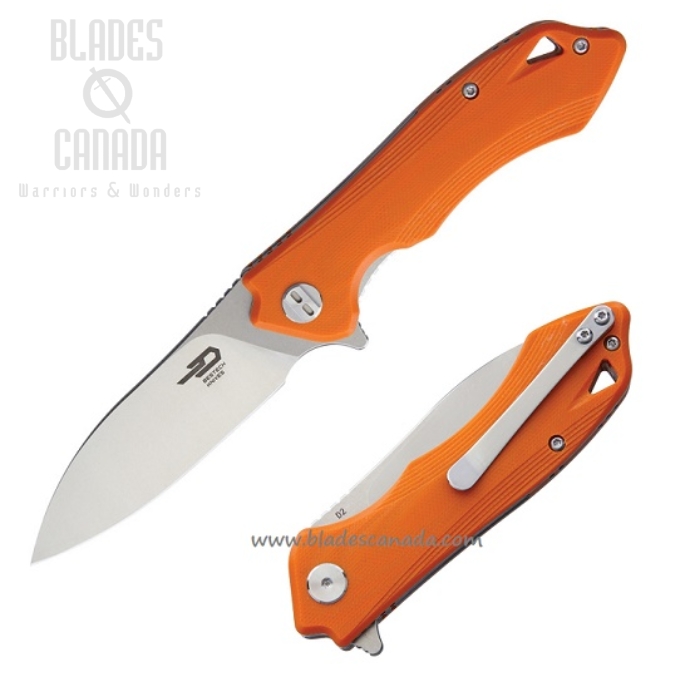 Bestech Beluga Flipper Folding Knife, D2 Two-Tone, G10 Orange, BG11E-2