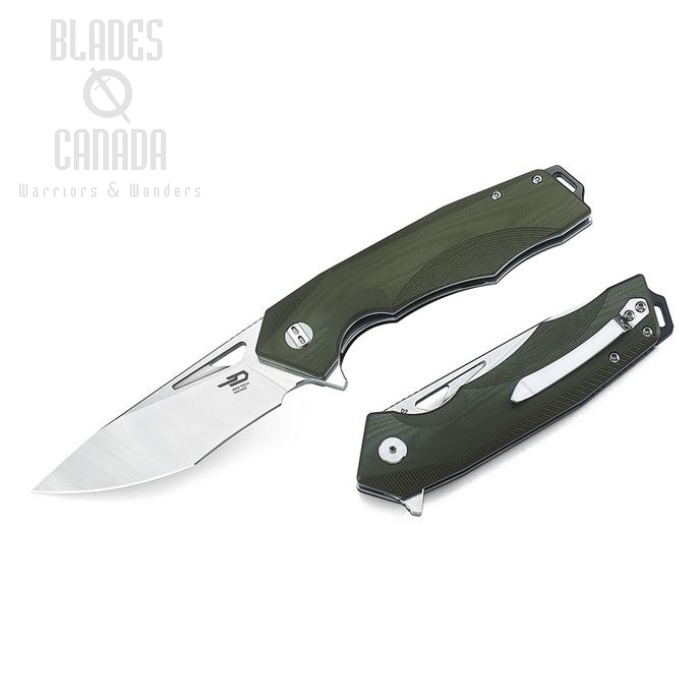 Bestech Toucan Flipper Folding Knife, D2 Two-Tone, G10 Green, BG14B-1