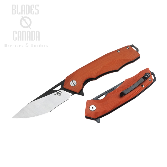 Bestech Toucan Flipper Folding Knife, D2 Two-Tone, G10 Orange, BG14D-1