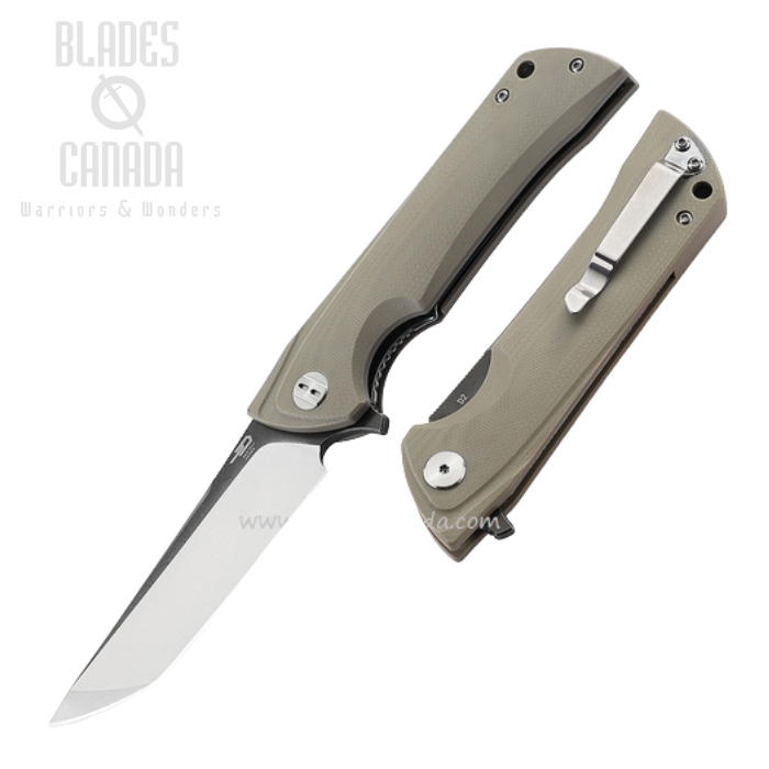 Bestech Paladin Flipper Folding Knife, D2 Two-Tone Tanto, G10 Beige, BG16B-2