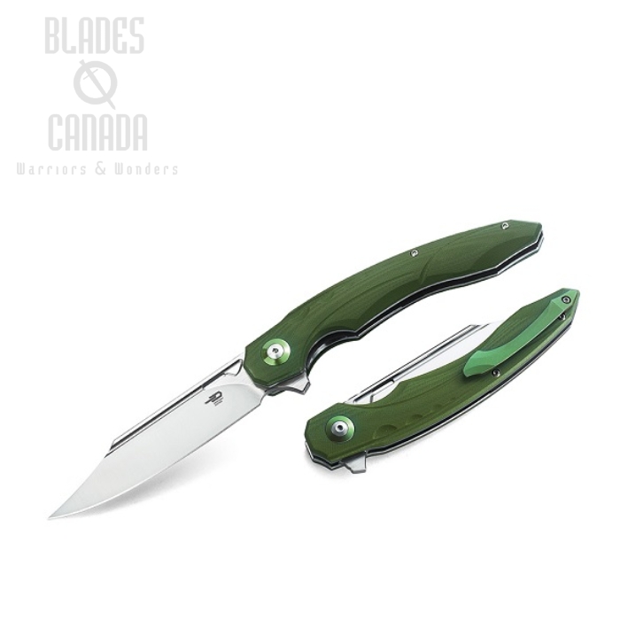 Bestech Fanga Flipper Folding Knife, D2 Clip Point, G10 Green, BG18B