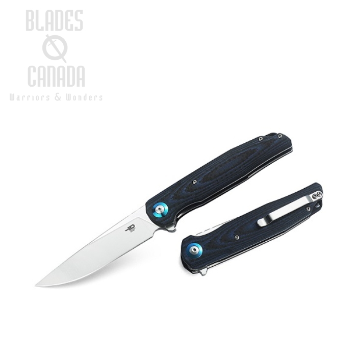 Bestech Ascot Flipper Folding Knife, D2 Drop Point, G10 Blue/CF, BG19C