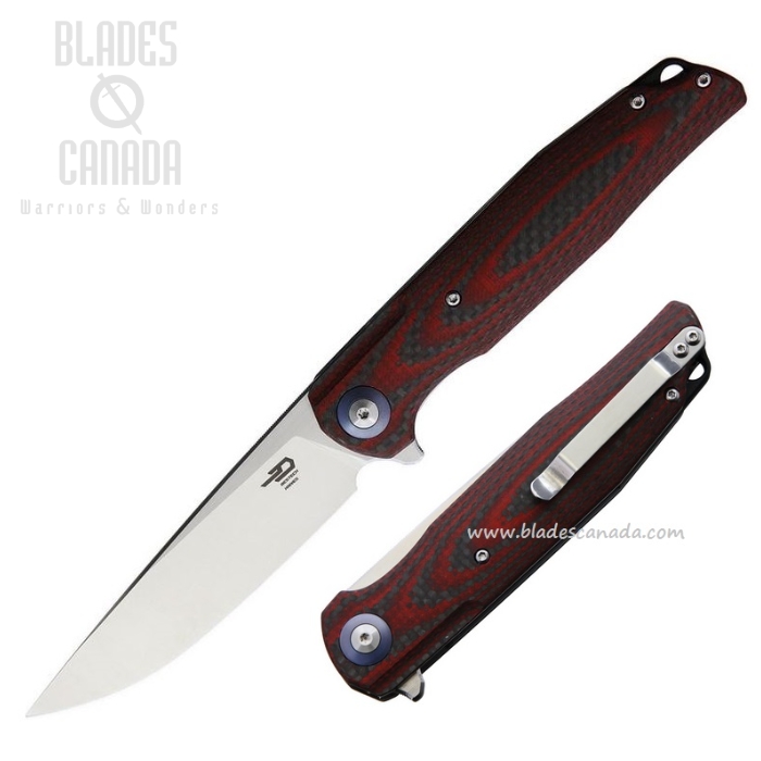 Bestech Ascot Flipper Folding Knife, D2, G10 Red/CF, BG19F