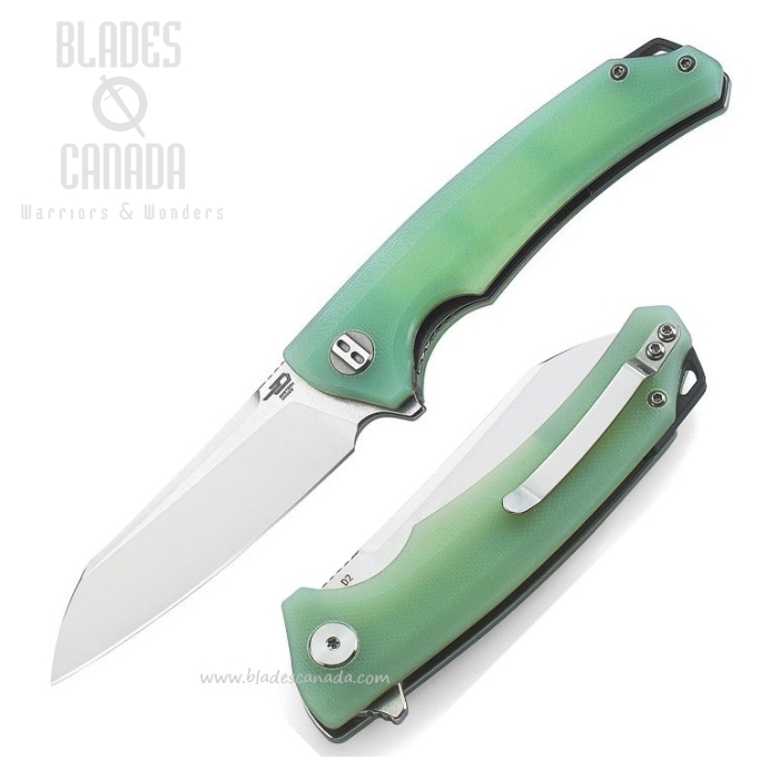 Bestech Texel Transparent Flipper Folding Knife, D2 Two-Tone, G10 Jade, BG21B-1