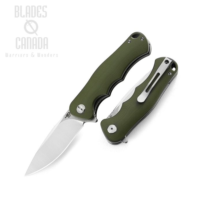 Bestech Bobcat Flipper Folding Knife, D2 Two-Tone, G10 OD Green, BG22B-1